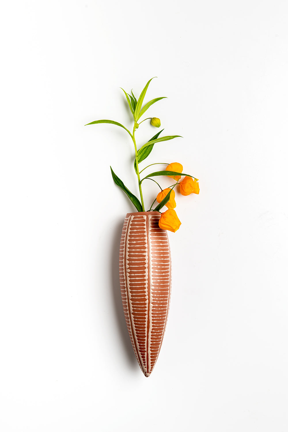 Lootra Hand-Painted Wall Hanging Vase Brick Red with Stripes